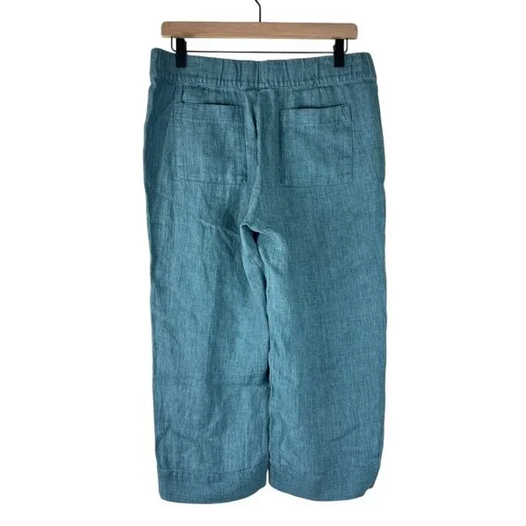 J. Jill Pure Jill Linen Teal Elastic Waist Cropped Pull On Pants - Picture 5 of 5